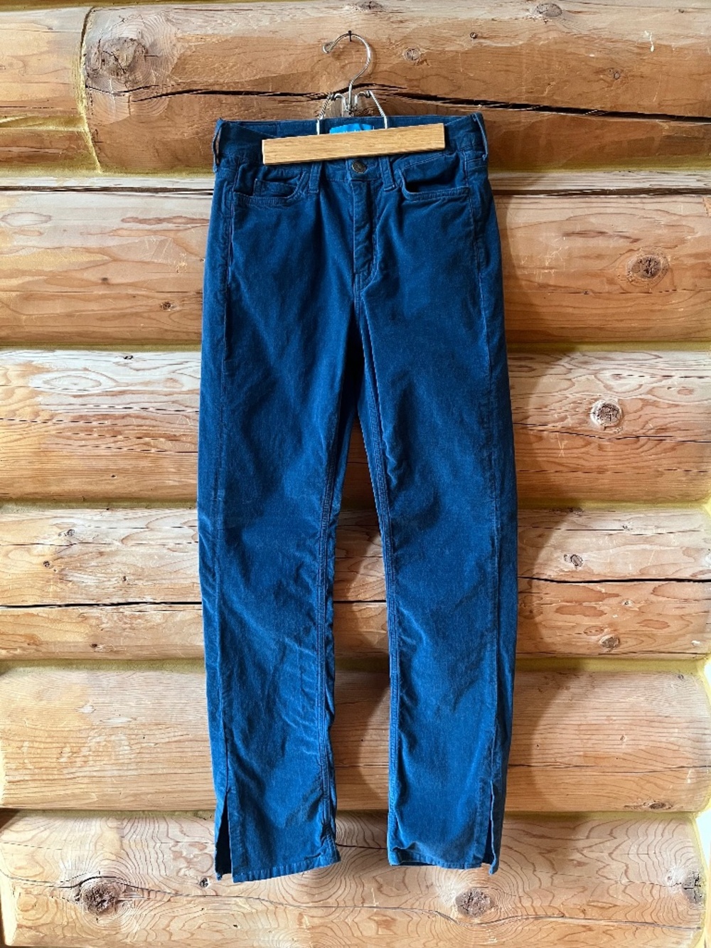 Anthropologie m.i.h Daily Jeans Blue Velvet Pants Slit Straight Cropped 25